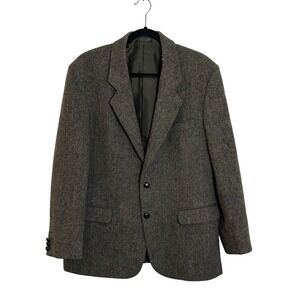 Hector Russell Harris Tweed Herringbone Wool‎ Blazer Sport Coat Size 40R Brown
